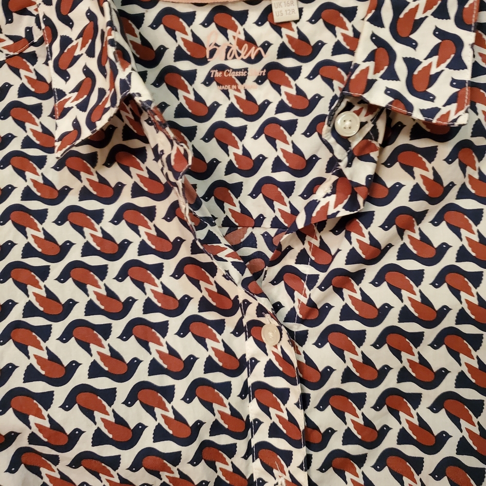 Boden Classic Sienna Button Down Bird Pattern Women's Shirt Size 12R